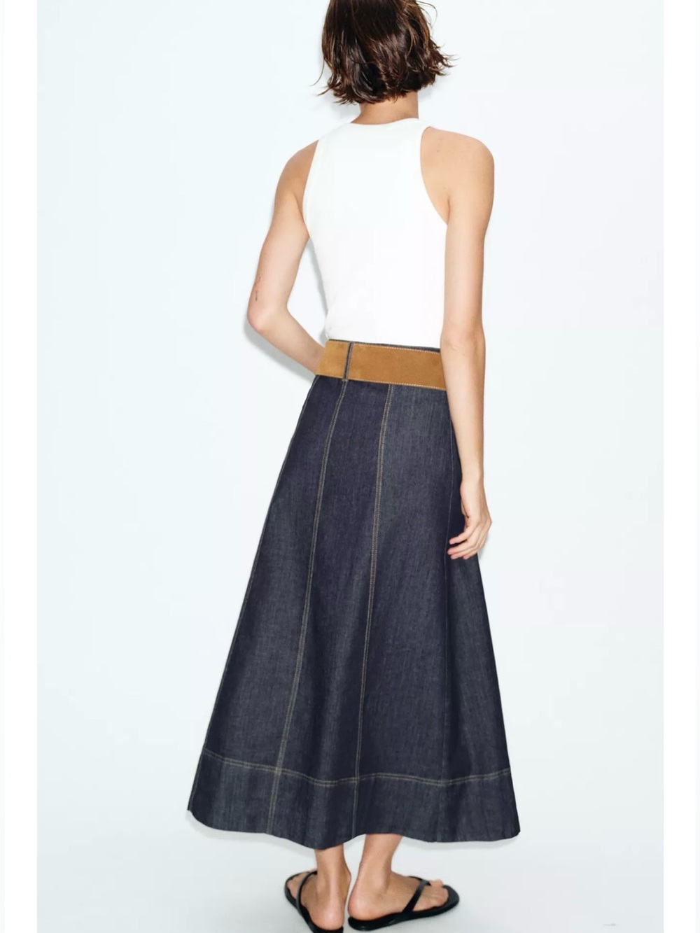 ❗️LAST CALL❗️ ok Zara Dark Denim Wrap Midi Skirt with Tan Belt - Picture 3 of 10